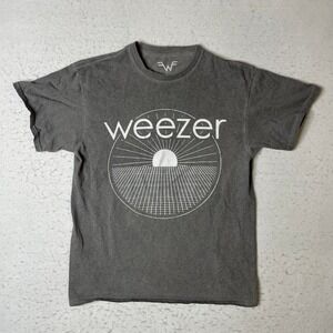 Weezer Band T-Shirt Mens Small Gray Graphic Sun Logo Short Sleeve Rock Tee